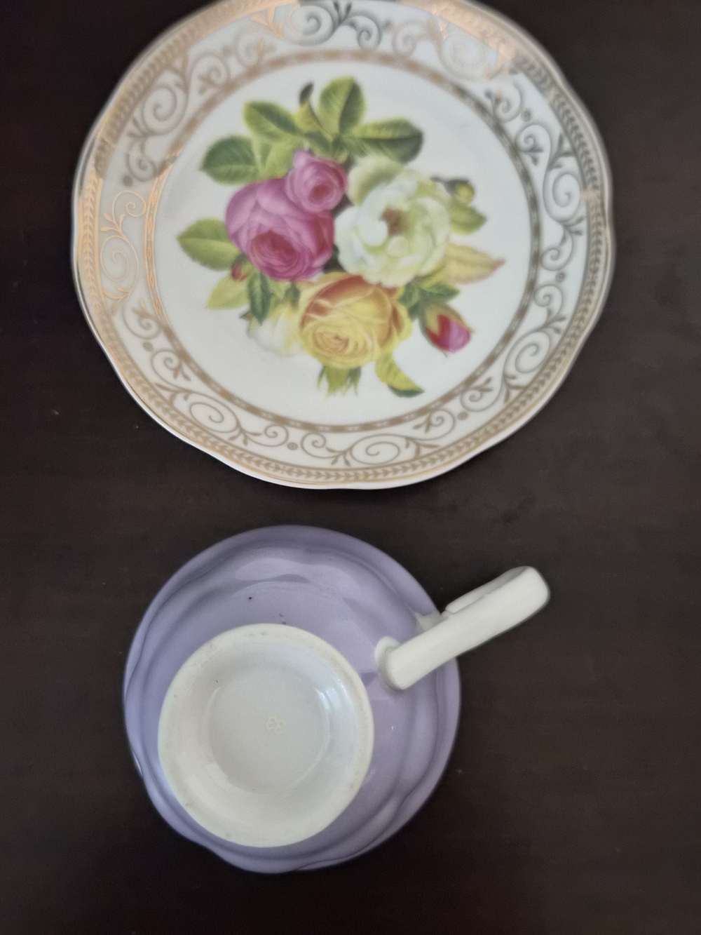 Grace Teaware Floral Porcelain Teacup & Saucer Set – Lavender & Gold Trim - Picture 6 of 6